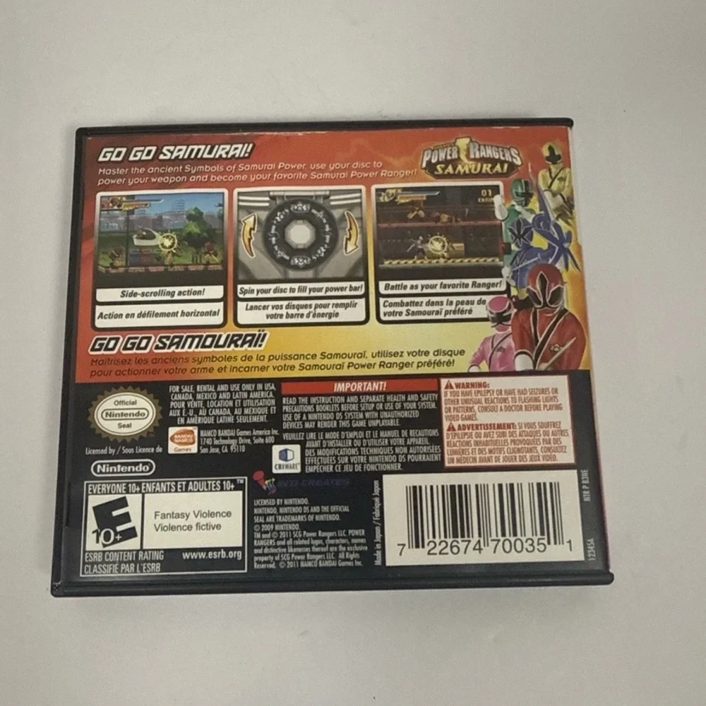 Power Rangers Samurai Nintendo DS Complete CIB Authentic